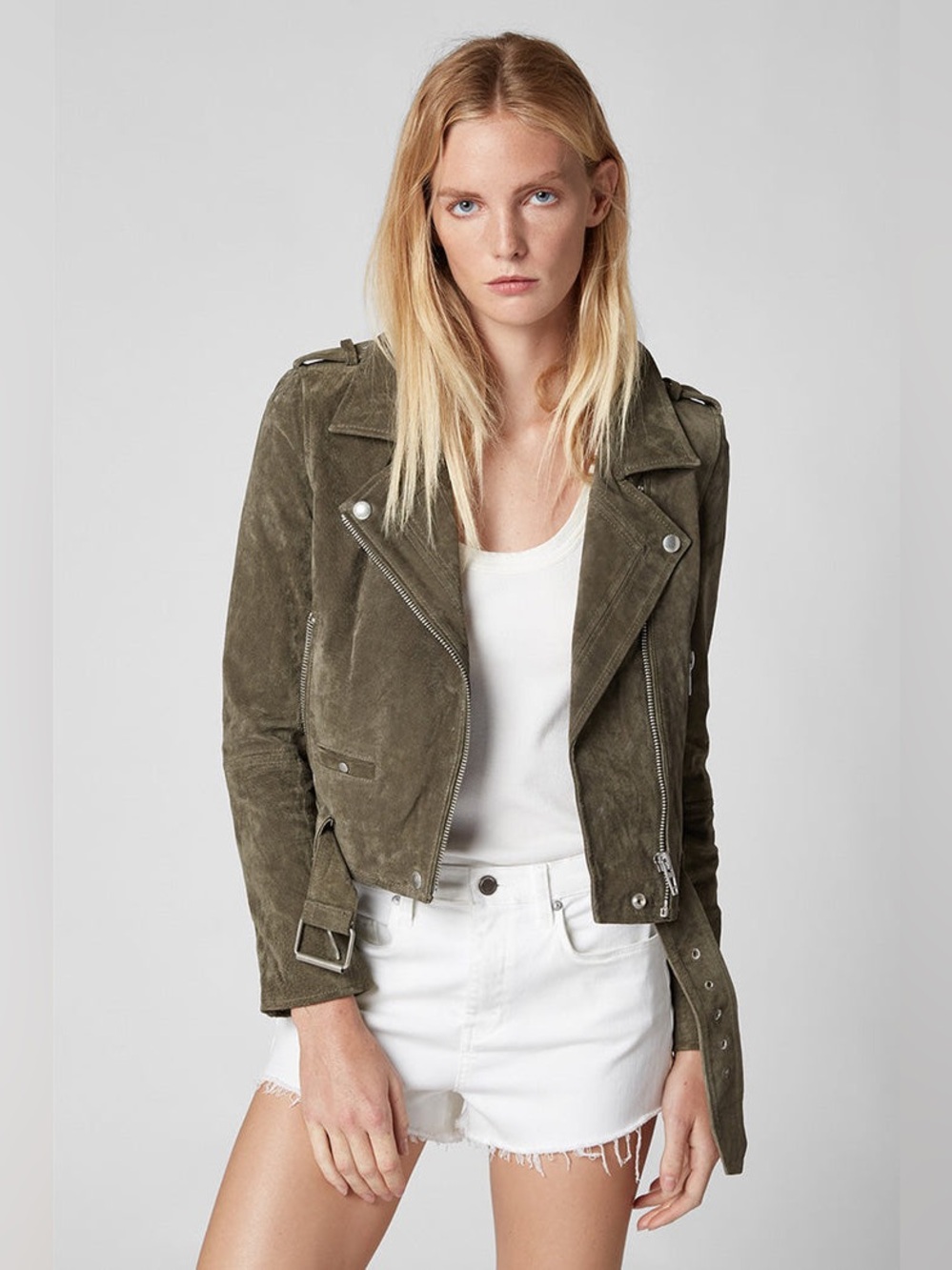 BLANKNYC Herb Jacket in Suede Olive Tree
